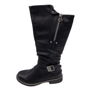 EMMSHU Black Buckle Accent Celsa Heeled Western Boots 7.5